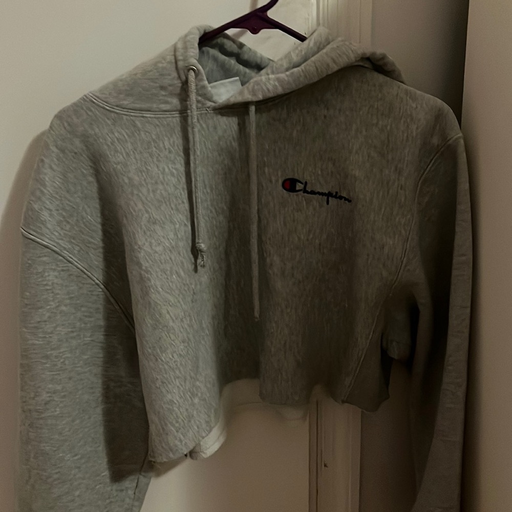 champion cropped grey hoodie